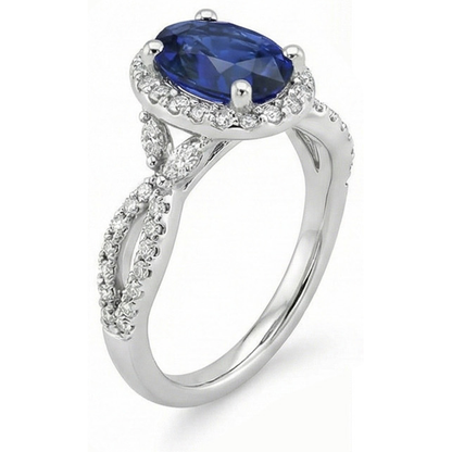 Natural Real ( Not Lab Grown )  Blue Sapphire Halo Anniversary Ring Twist Style 5 Carats Gold