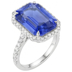 Blue Sapphire Halo Emerald Cut Ring 5.50 Carats Natural Earth Mined Diamonds Jewelry