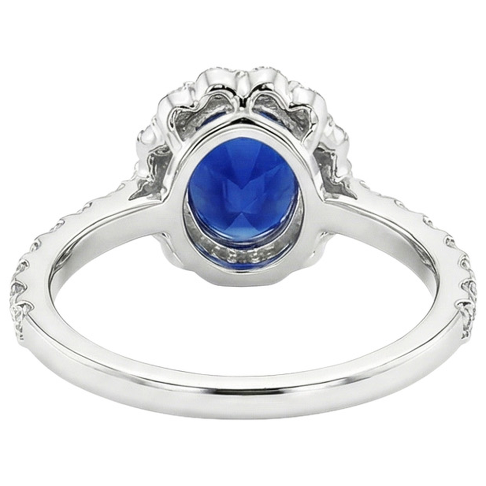 Blue Sapphire Halo Engagement Ring Oval & Round Natural Earth Mined Diamonds 5.50 Carats