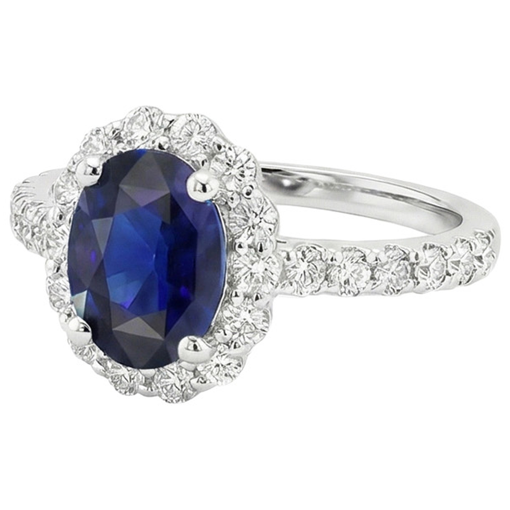 Blue Sapphire Halo Engagement Ring Oval & Round Natural Earth Mined Diamonds 5.50 Carats