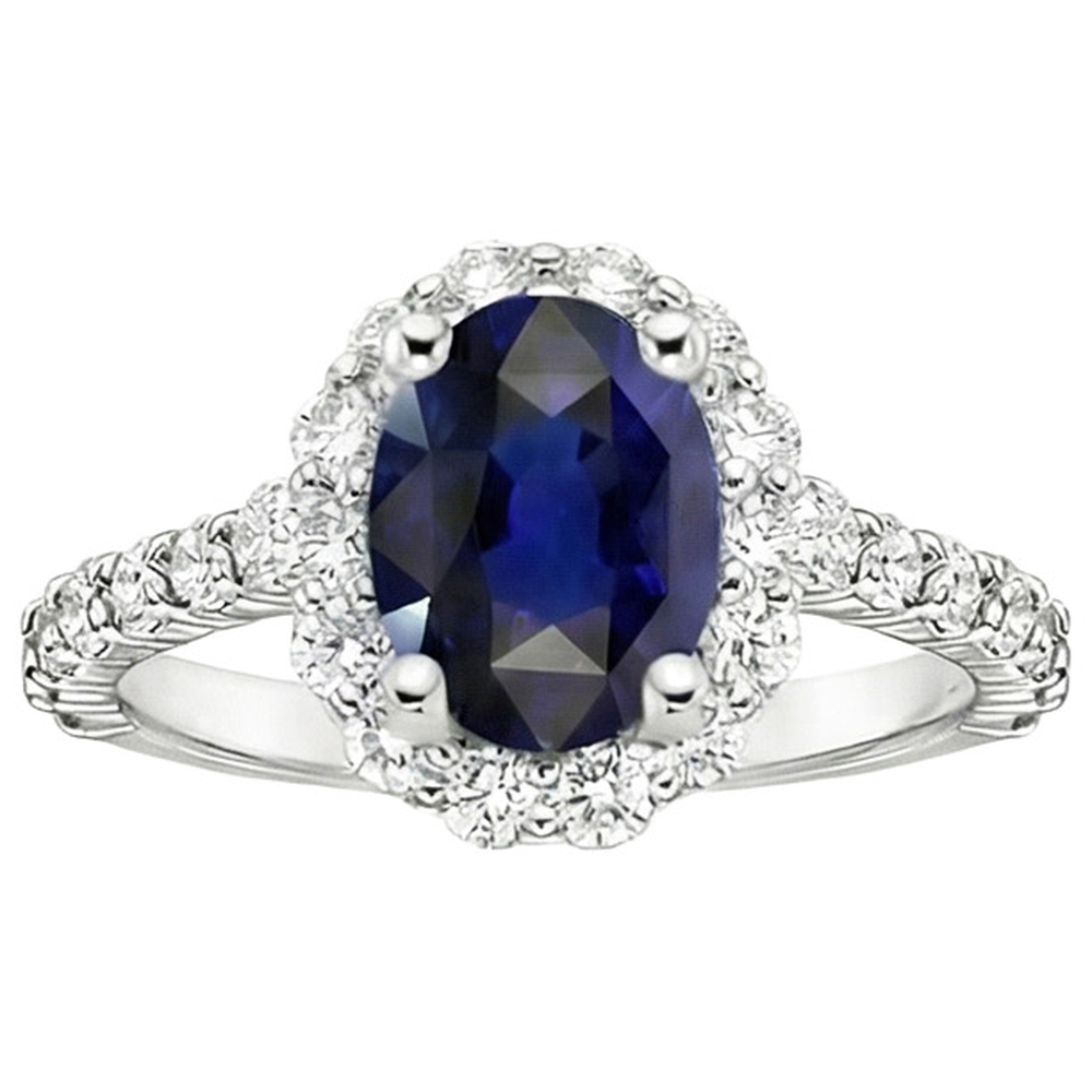 Blue Sapphire Halo Engagement Ring Oval & Round Natural Earth Mined Diamonds 5.50 Carats
