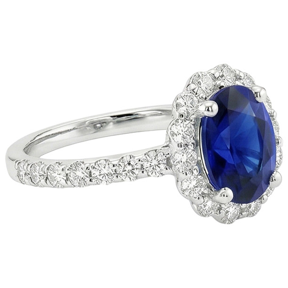 Blue Sapphire Halo Engagement Ring Oval & Round Natural Earth Mined Diamonds 5.50 Carats