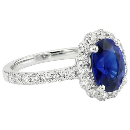 Blue Sapphire Halo Engagement Ring Oval & Round Natural Earth Mined Diamonds 5.50 Carats