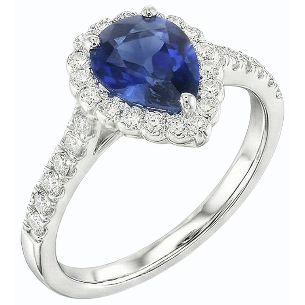 Blue Sapphire Halo Engagement Ring & Round Natural Earth Mined Diamonds 3.50 Carats