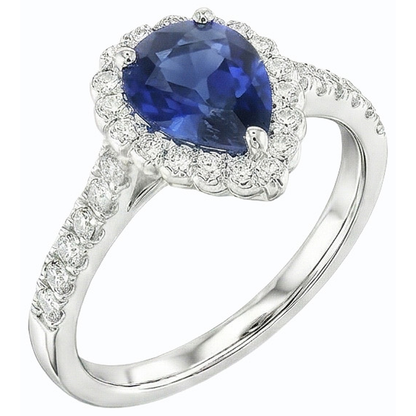 Blue Sapphire Halo Engagement Ring & Round Natural Earth Mined Diamonds 3.50 Carats