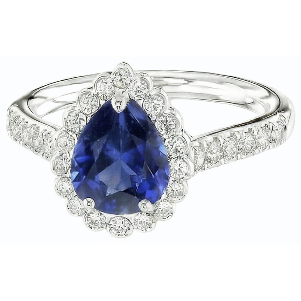 Blue Sapphire Halo Engagement Ring & Round Natural Earth Mined Diamonds 3.50 Carats