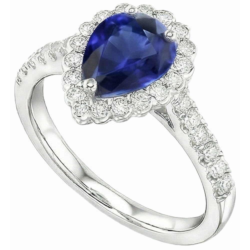 Blue Sapphire Halo Engagement Ring & Round Natural Earth Mined Diamonds 3.50 Carats