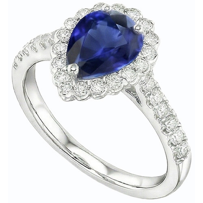 Blue Sapphire Halo Engagement Ring & Round Natural Earth Mined Diamonds 3.50 Carats