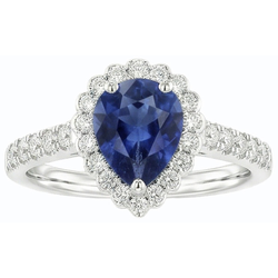 Blue Sapphire Halo Engagement Ring & Round Natural Earth Mined Diamonds 3.50 Carats