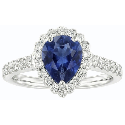 Blue Sapphire Halo Engagement Ring & Round Natural Earth Mined Diamonds 3.50 Carats