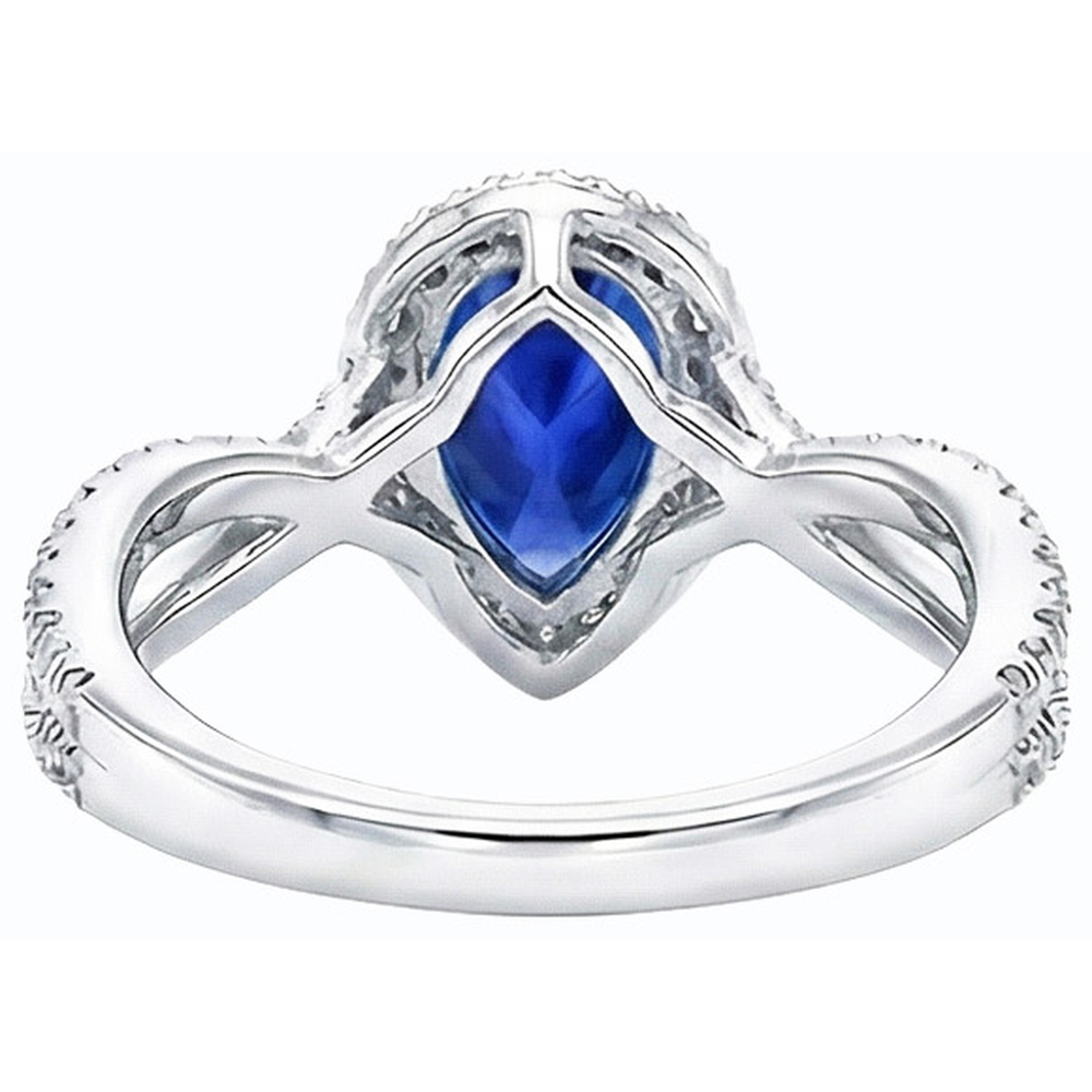 Blue Sapphire Halo Pear Engagement Ring Split Shank 4 Carats Natural Earth Mined Diamonds