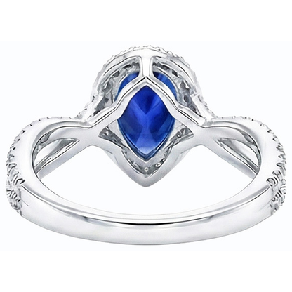 Blue Sapphire Halo Pear Engagement Ring Split Shank 4 Carats Natural Earth Mined Diamonds