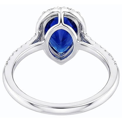 Blue Sapphire Halo Pear Shaped Ring & Natural Earth Mined Diamonds 3.50 Carats
