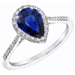 Blue Sapphire Halo Pear Shaped Ring & Natural Earth Mined Diamonds 3.50 Carats