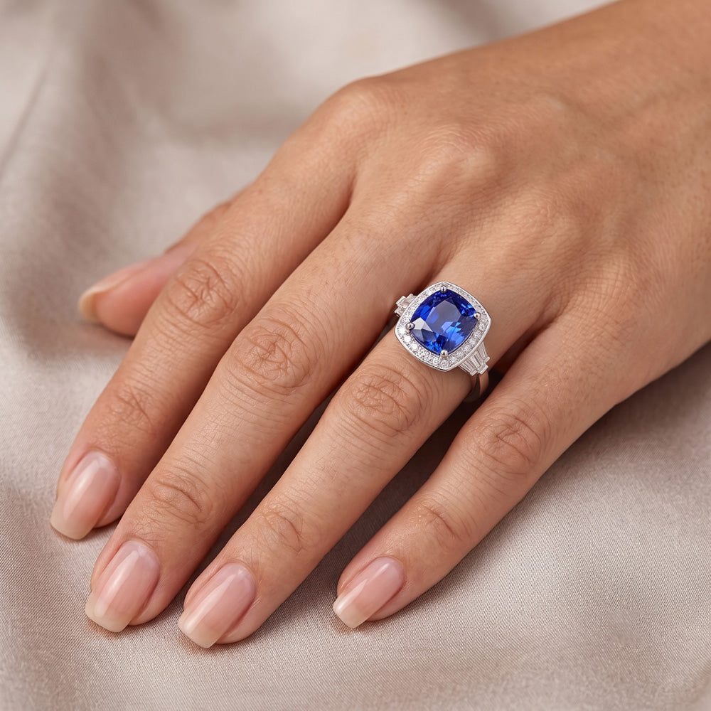 Blue Sapphire Jewelry And Natural Earth Mined Diamond Ring
