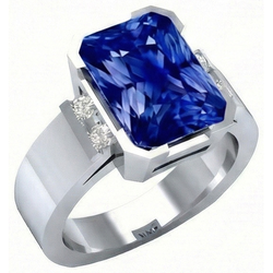 Blue Sapphire Mens Ring 4 Carats Bar Set Gold Princess IGI CERTIFIED Diamonds