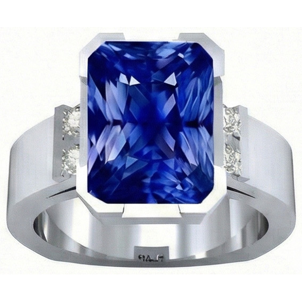 Blue Sapphire Mens Ring 4 Carats Bar Set Gold Princess IGI CERTIFIED Diamonds