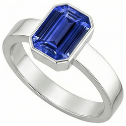 Natural Real ( Not Lab Grown )  Blue Sapphire Mens Ring Solitaire Bezel Set Emerald 3 Ct Thick Shank