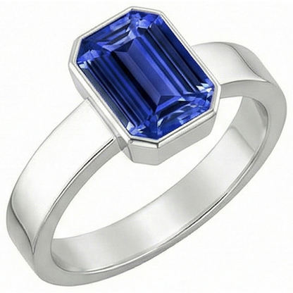 Natural Real ( Not Lab Grown )  Blue Sapphire Mens Ring Solitaire Bezel Set Emerald 3 Ct Thick Shank