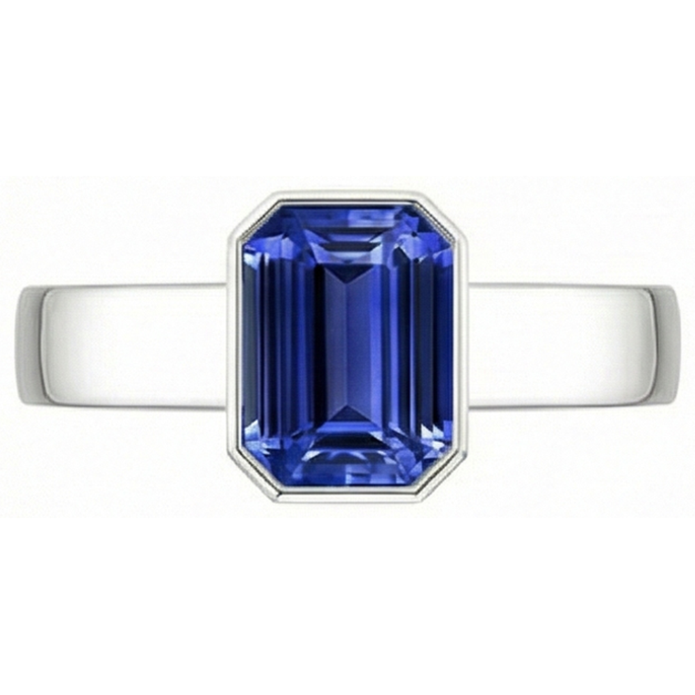 Natural Real ( Not Lab Grown )  Blue Sapphire Mens Ring Solitaire Bezel Set Emerald 3 Ct Thick Shank