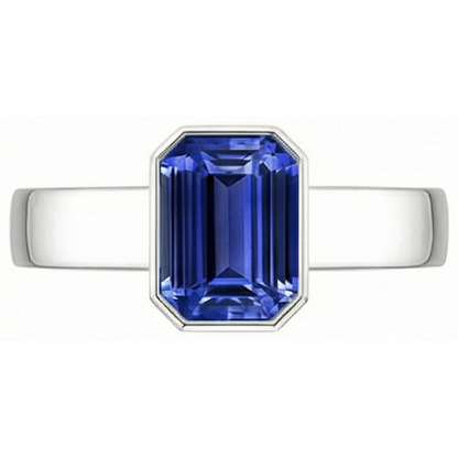 Natural Real ( Not Lab Grown )  Blue Sapphire Mens Ring Solitaire Bezel Set Emerald 3 Ct Thick Shank