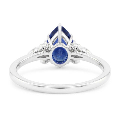 Blue Sapphire Natural Earth Mined Diamond Anniversary Ring 2 Carats Pear Cut Prong Set New