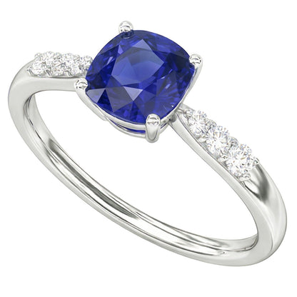 Blue Sapphire Natural Earth Mined Diamond Cushion Engagement Ring 2 Carats White Gold