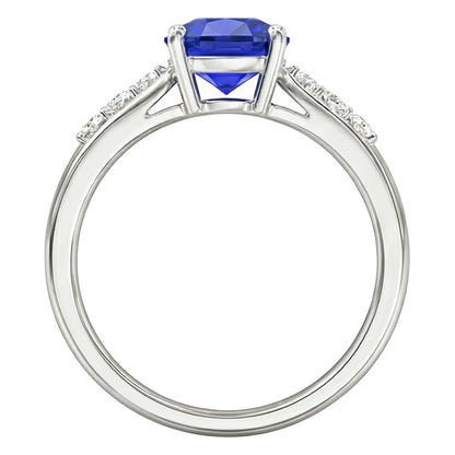 Blue Sapphire Natural Earth Mined Diamond Cushion Engagement Ring 2 Carats White Gold