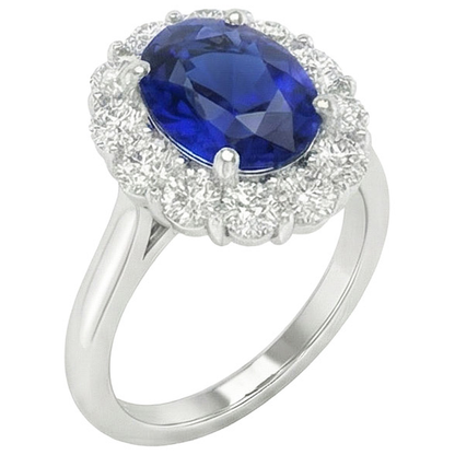 Blue Sapphire Natural Earth Mined Diamond Engagement Ring Oval Ceylon Gemstone 9.25 Carats