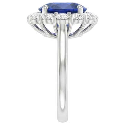 Blue Sapphire Natural Earth Mined Diamond Engagement Ring Oval Ceylon Gemstone 9.25 Carats