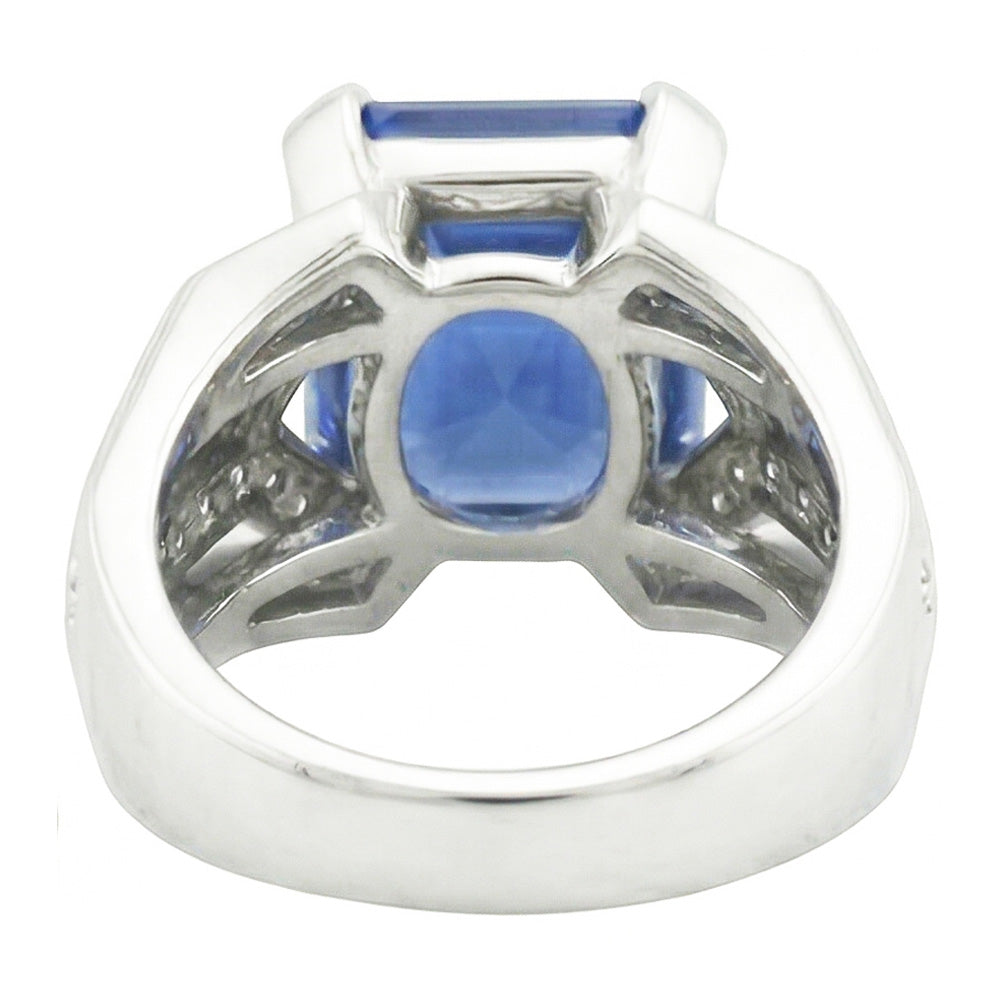 Blue Sapphire Natural Earth Mined Diamond Fancy Ring 4.50 Carats Asscher & Round Cut Gold