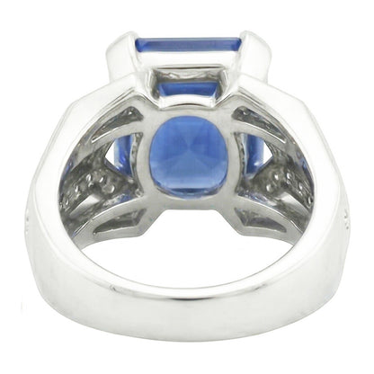 Blue Sapphire Natural Earth Mined Diamond Fancy Ring 4.50 Carats Asscher & Round Cut Gold