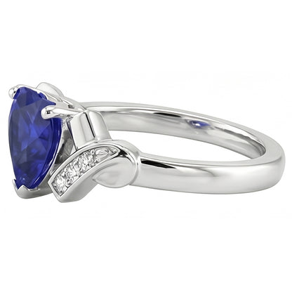 Blue Sapphire Natural Earth Mined Diamond Heart Ring Ribbon Style 2 Carats Ladies Jewelry