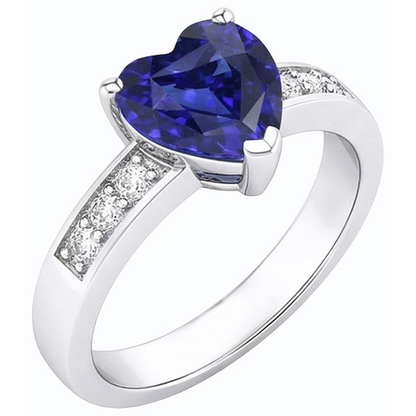 Blue Sapphire Natural Earth Mined Diamond Ring Heart Cut Gemstone Gold 14K 2.50 Carats