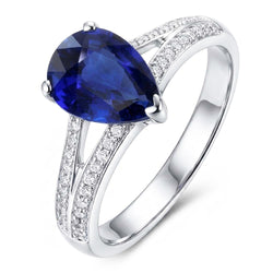 Blue Sapphire Natural Earth Mined Diamond Ring Split Shank 3 Carats White Gold 14K