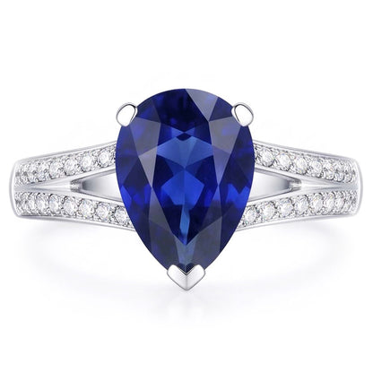 Blue Sapphire Natural Earth Mined Diamond Ring Split Shank 3 Carats White Gold 14K