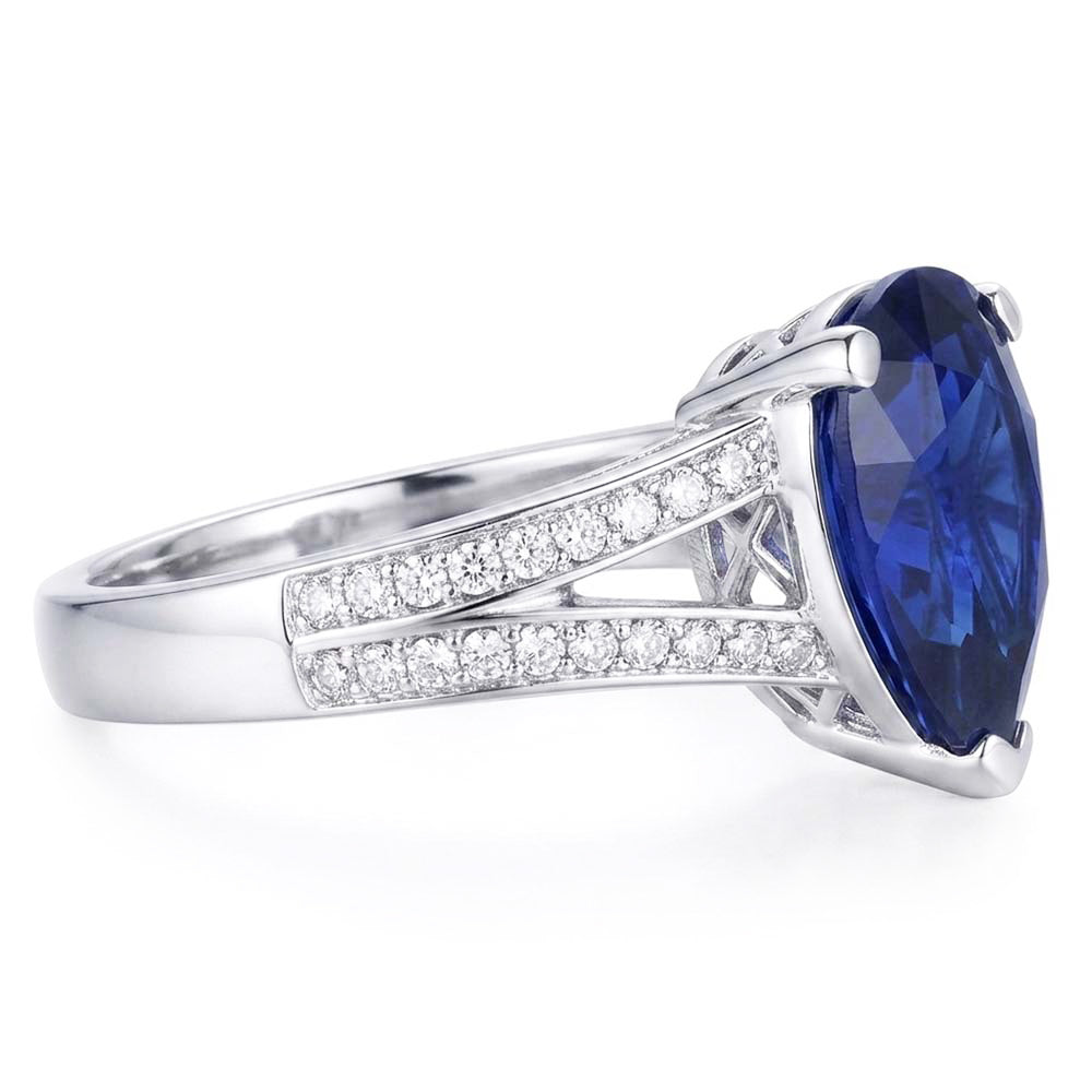 Blue Sapphire Natural Earth Mined Diamond Ring Split Shank 3 Carats White Gold 14K