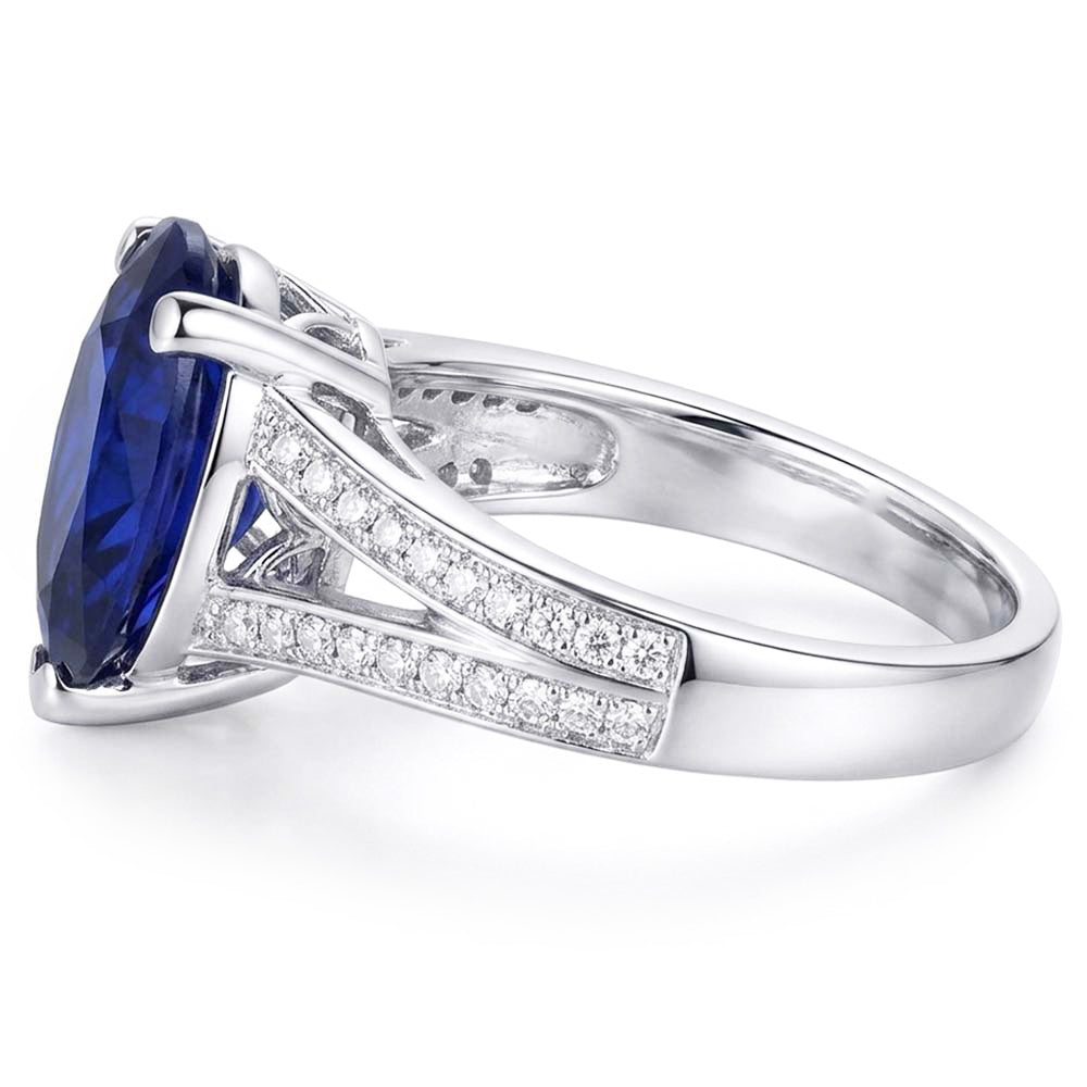 Blue Sapphire Natural Earth Mined Diamond Ring Split Shank 3 Carats White Gold 14K