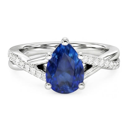 Blue Sapphire Natural Earth Mined Diamond Wedding Ring Jewelry Twist Style 2.50 Carats