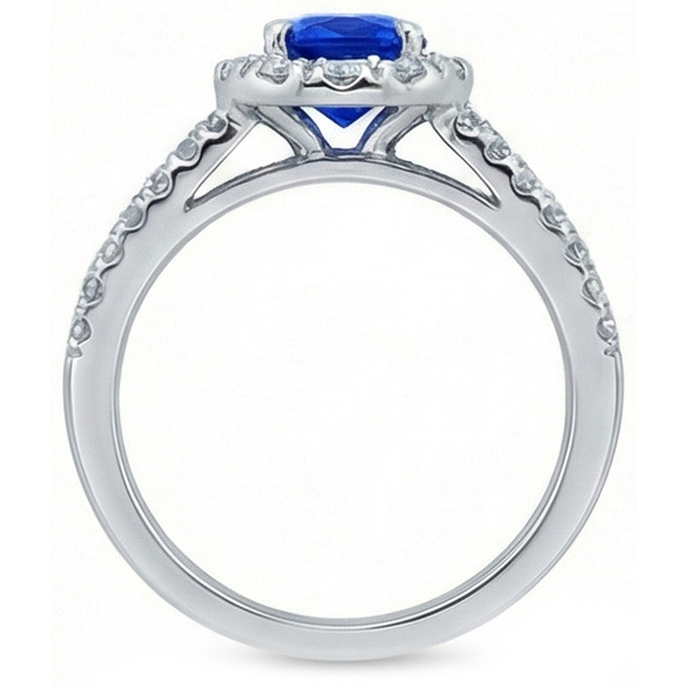 Blue Sapphire Natural Earth Mined Diamonds Round 3.50 Carats Jewelry Halo Gemstone Ring