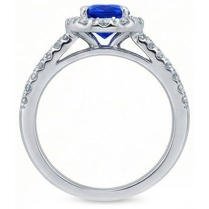Blue Sapphire Natural Earth Mined Diamonds Round 3.50 Carats Jewelry Halo Gemstone Ring