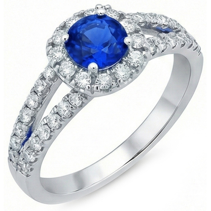 Blue Sapphire Natural Earth Mined Diamonds Round 3.50 Carats Jewelry Halo Gemstone Ring