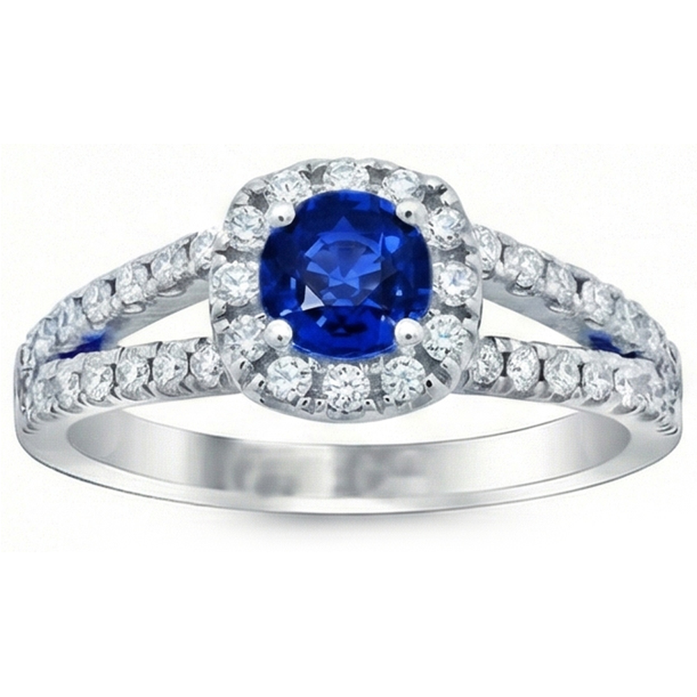 Blue Sapphire Natural Earth Mined Diamonds Round 3.50 Carats Jewelry Halo Gemstone Ring