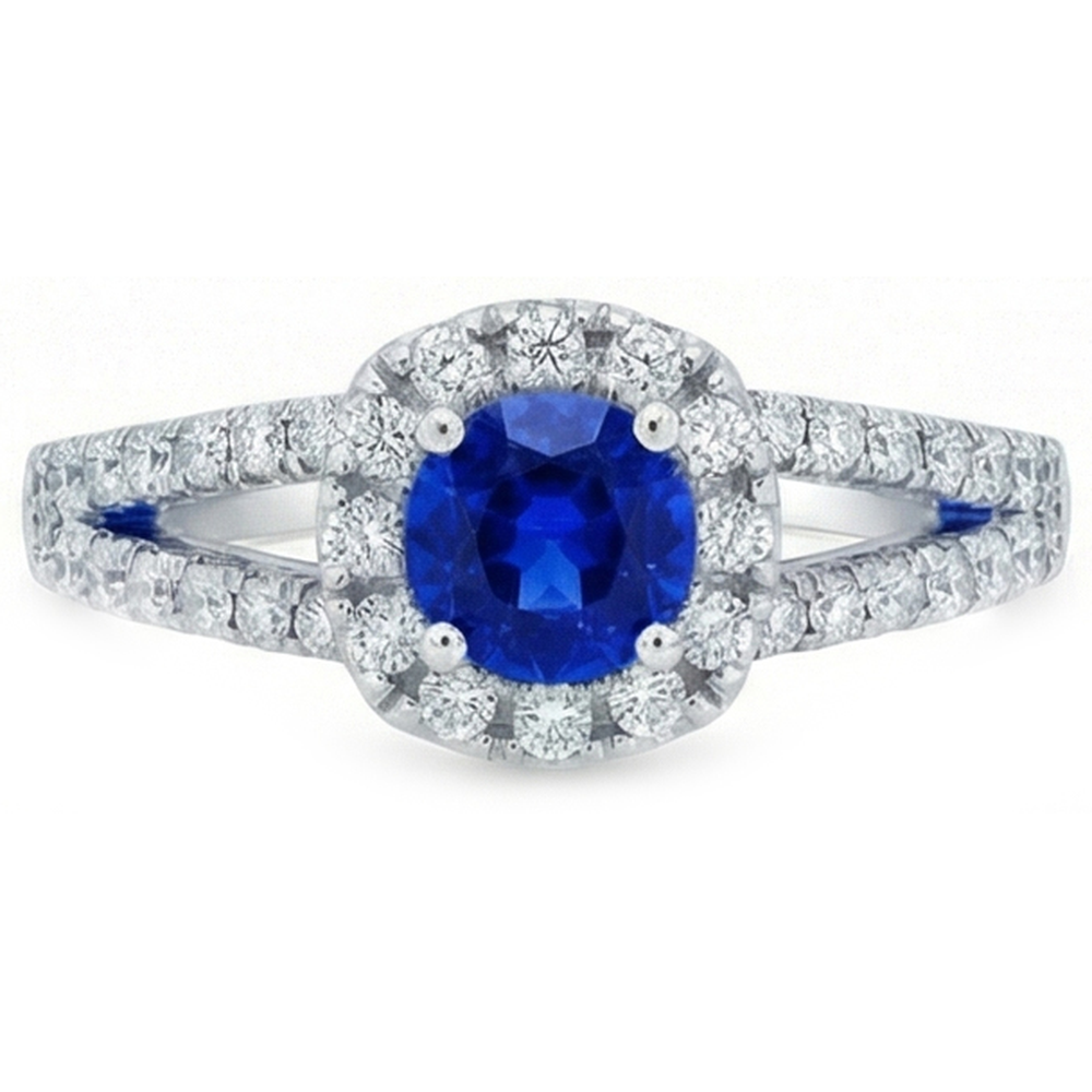 Blue Sapphire Natural Earth Mined Diamonds Round 3.50 Carats Jewelry Halo Gemstone Ring