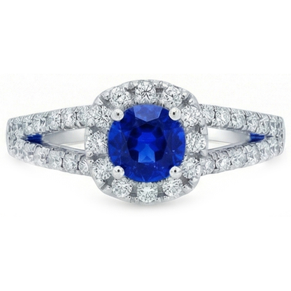 Blue Sapphire Natural Earth Mined Diamonds Round 3.50 Carats Jewelry Halo Gemstone Ring