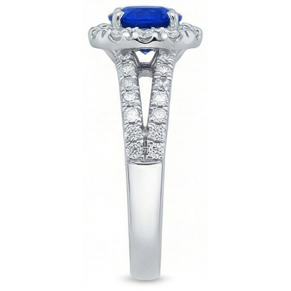 Blue Sapphire Natural Earth Mined Diamonds Round 3.50 Carats Jewelry Halo Gemstone Ring