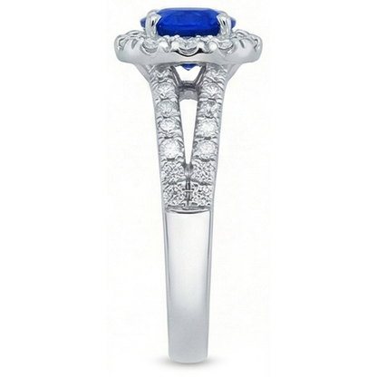 Blue Sapphire Natural Earth Mined Diamonds Round 3.50 Carats Jewelry Halo Gemstone Ring
