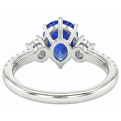 Blue Sapphire Ring SriLanka Three Stone Natural Earth Mined Diamond Accents Pear 3 Carats