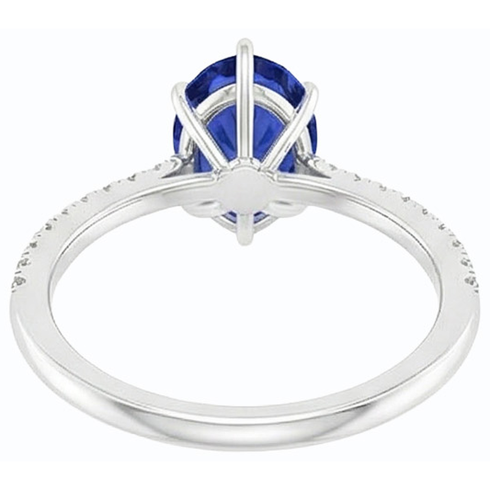 Blue Sapphire Ring With Pave Set Natural Earth Mined Diamond Accents Gold 4.50 Carats