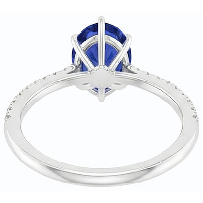 Blue Sapphire Ring With Pave Set Natural Earth Mined Diamond Accents Gold 4.50 Carats